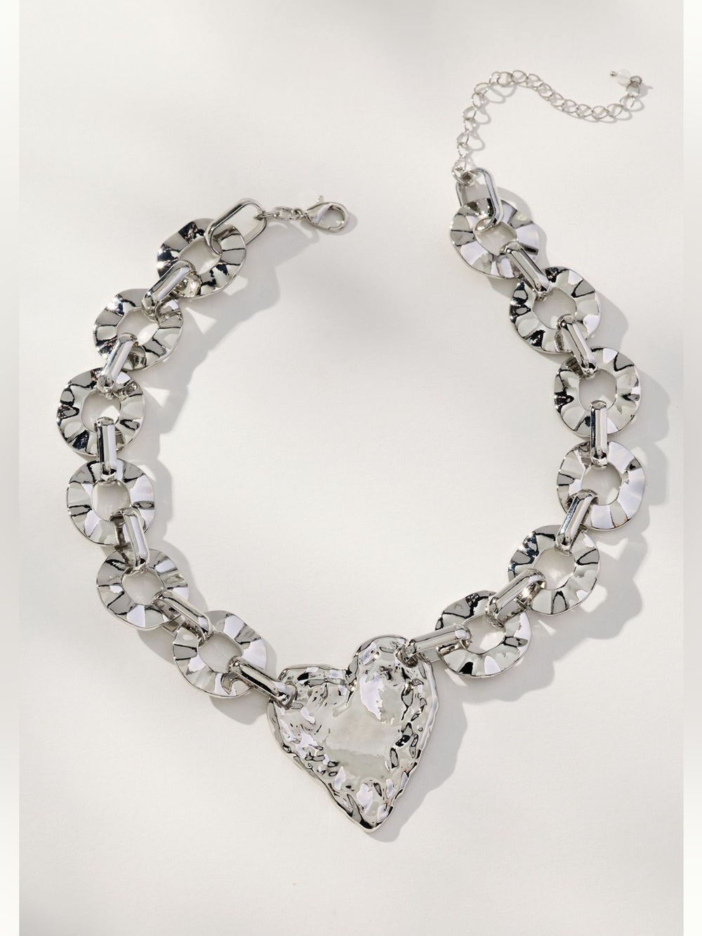 NEW Anthropologie Chunky Silver Heart Chain Necklace